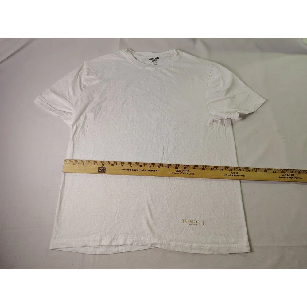 True Religion Brand Jeans Mens‎ White T Shirt Gold Foil Spellout Logo Medium M
